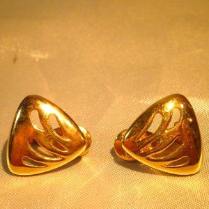 Vintage Monet Gold Tone Triangular Clip-On Earrings